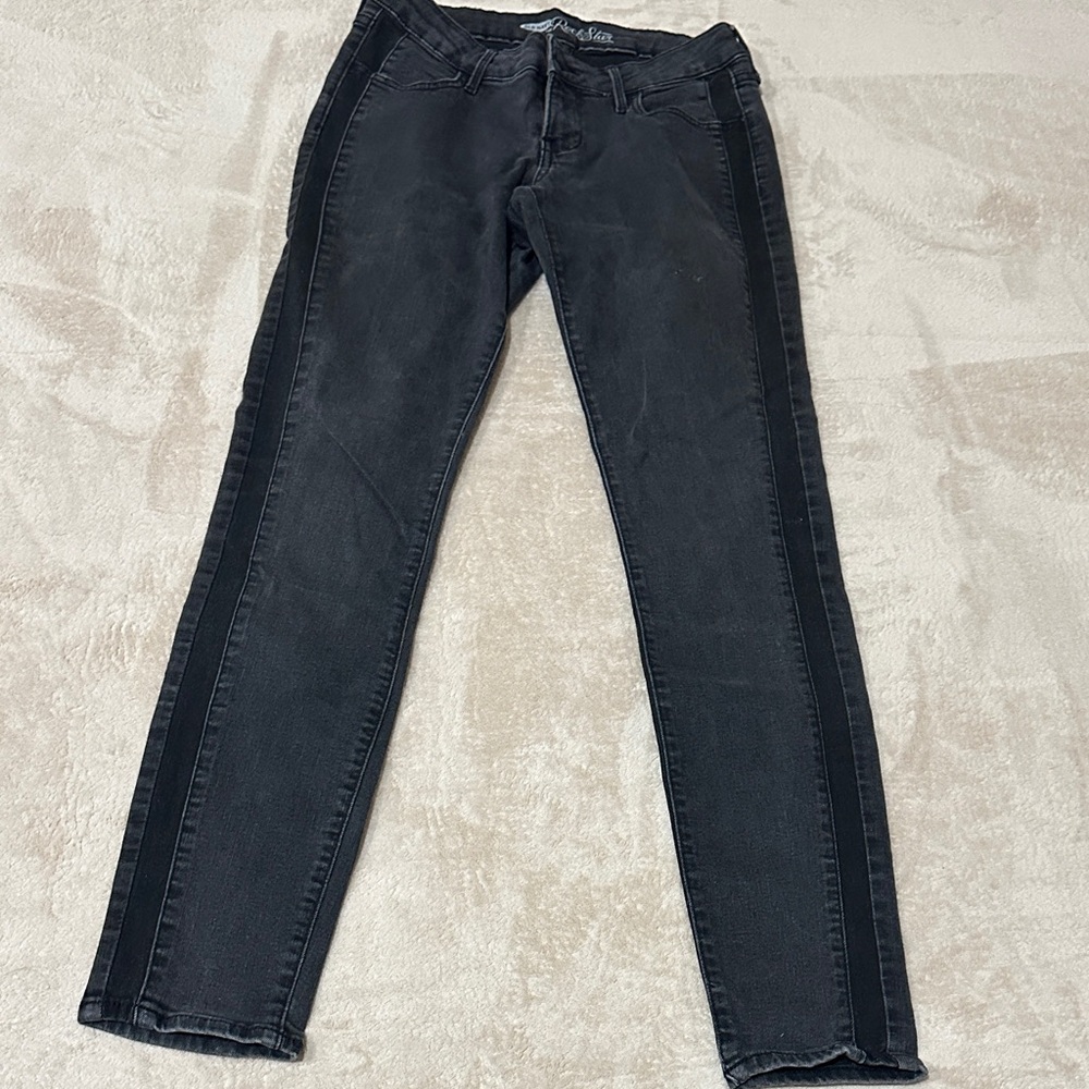 Black Denim Jeans with Side Stripes